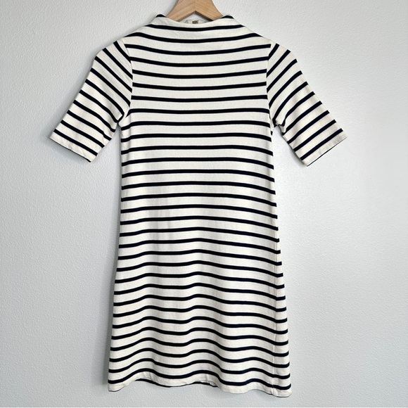 French Connection Short Sleeve Mock Neck Striped Mini Dress Sz 4 Coastal - Picture 1 of 7